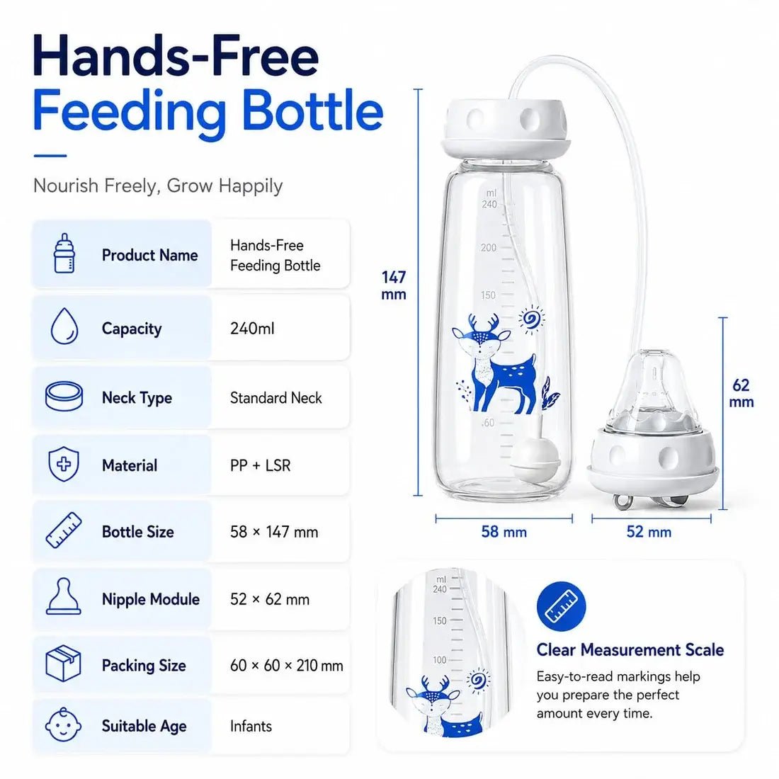 BLINKADDA™ Hands Free Baby Bottle with Gravity Straw 240ml | Anti-Colic, Anti-Gas | BPA Free
