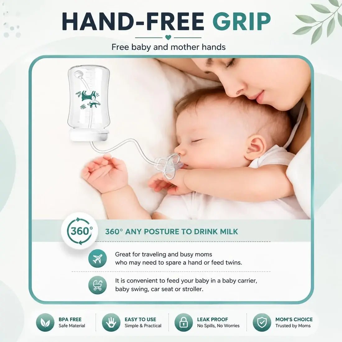 BLINKADDA™ Hands Free Baby Bottle with Gravity Straw 240ml | Anti-Colic, Anti-Gas | BPA Free