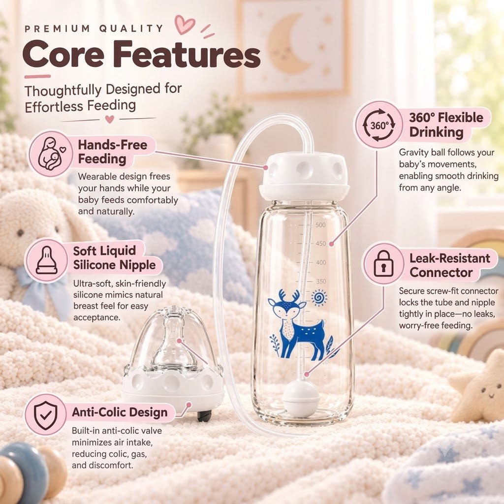 BLINKADDA™ Hands Free Baby Bottle with Gravity Straw 240ml | Anti-Colic, Anti-Gas | BPA Free