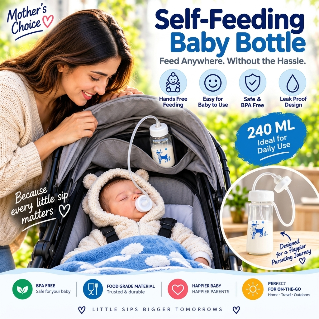 BLINKADDA™ Hands Free Baby Bottle with Gravity Straw 240ml | Anti-Colic, Anti-Gas | BPA Free